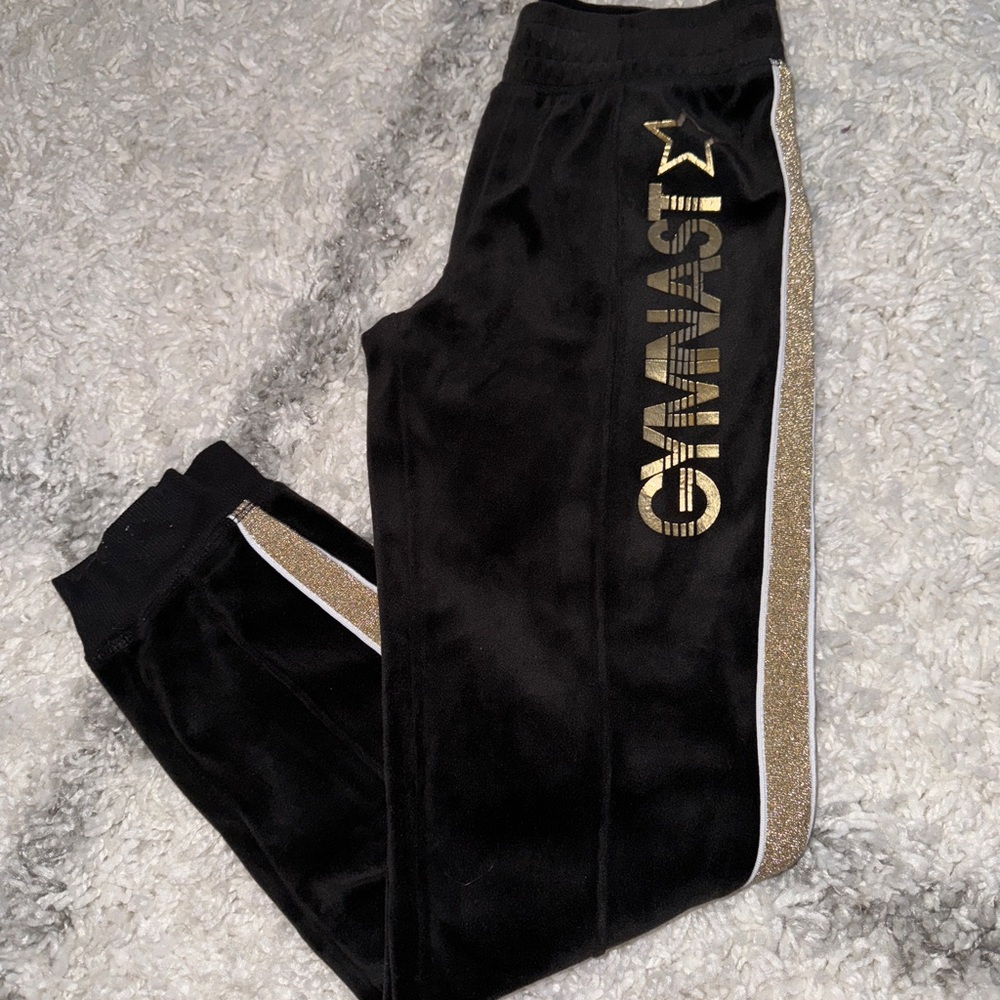 Justice Black and Gold Sweatpants with Metallic Text